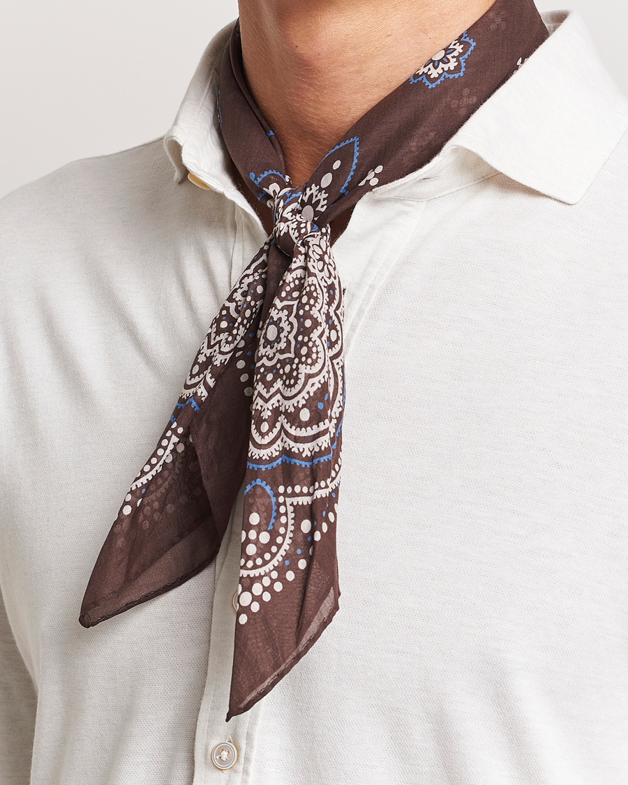 Hombres | Amanda Christensen Cotton Voilé Printed Flower Bandana Brown | Amanda Christensen | Cotton Voilé Printed Flower Bandana Brown