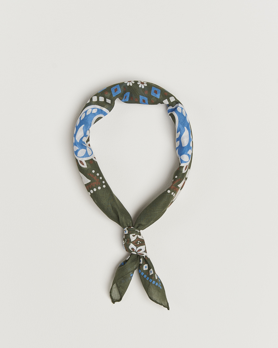Hombres | Amanda Christensen Cotton Voilé Printed Flower Bandana Olive | Amanda Christensen | Cotton Voilé Printed Flower Bandana Olive