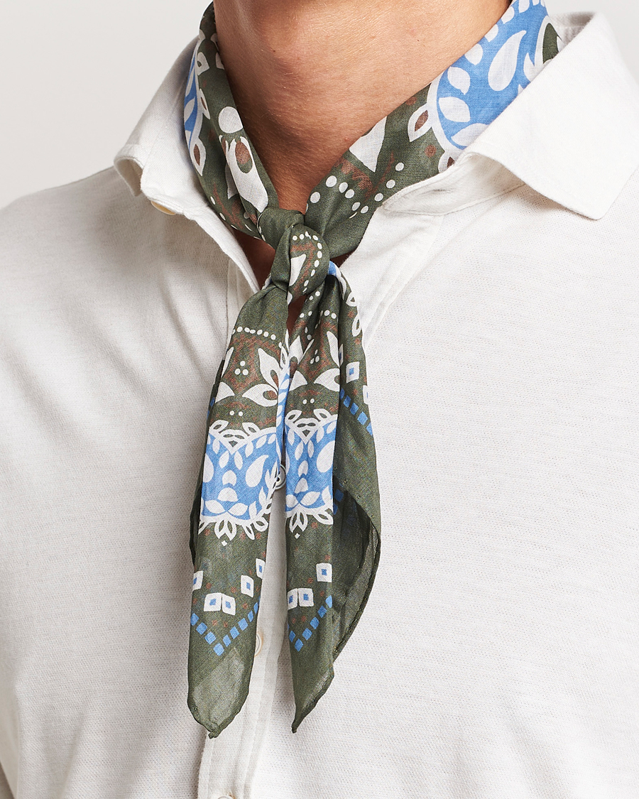 Hombres | Amanda Christensen Cotton Voilé Printed Flower Bandana Olive | Amanda Christensen | Cotton Voilé Printed Flower Bandana Olive