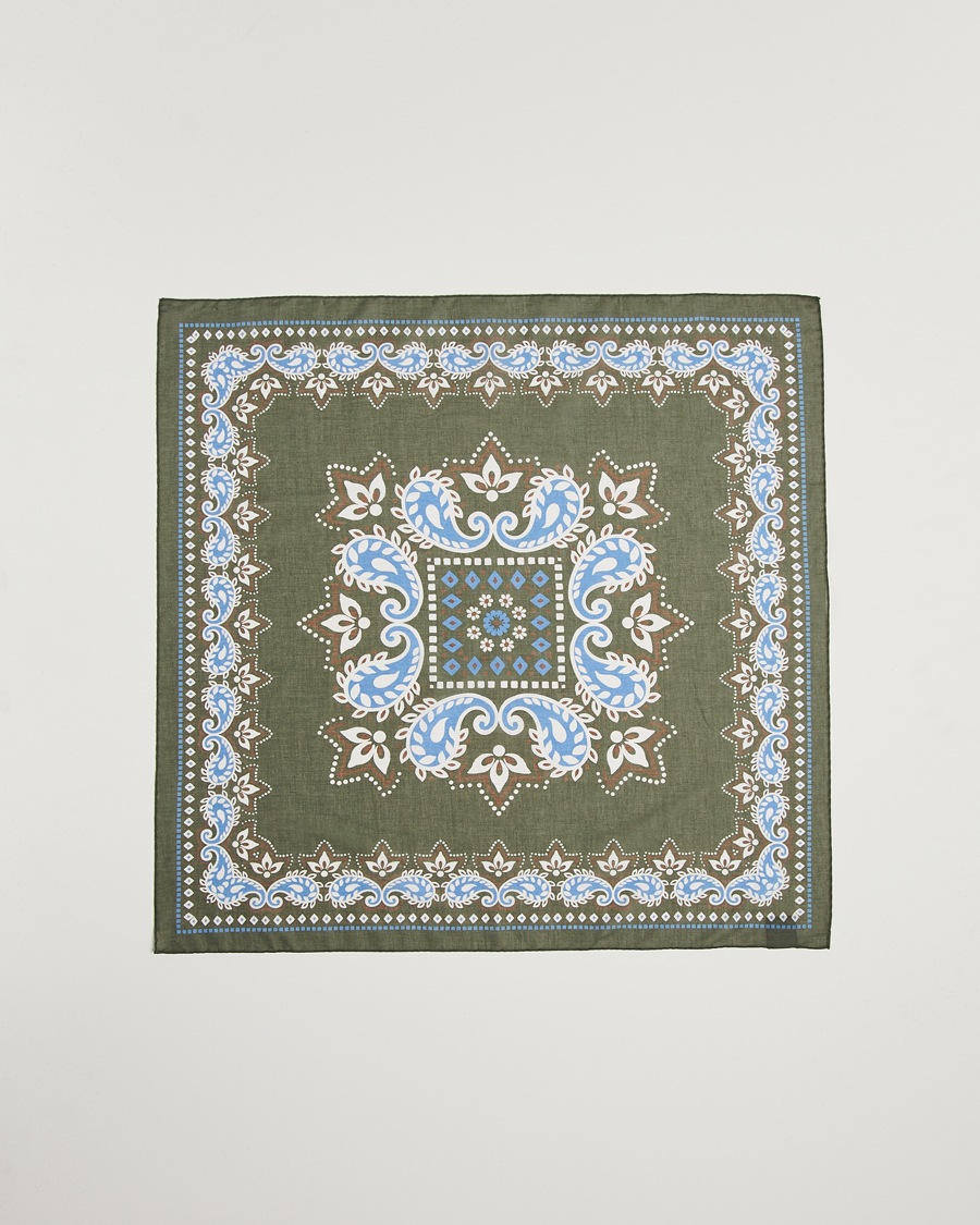 Hombres | Amanda Christensen Cotton Voilé Printed Flower Bandana Olive | Amanda Christensen | Cotton Voilé Printed Flower Bandana Olive