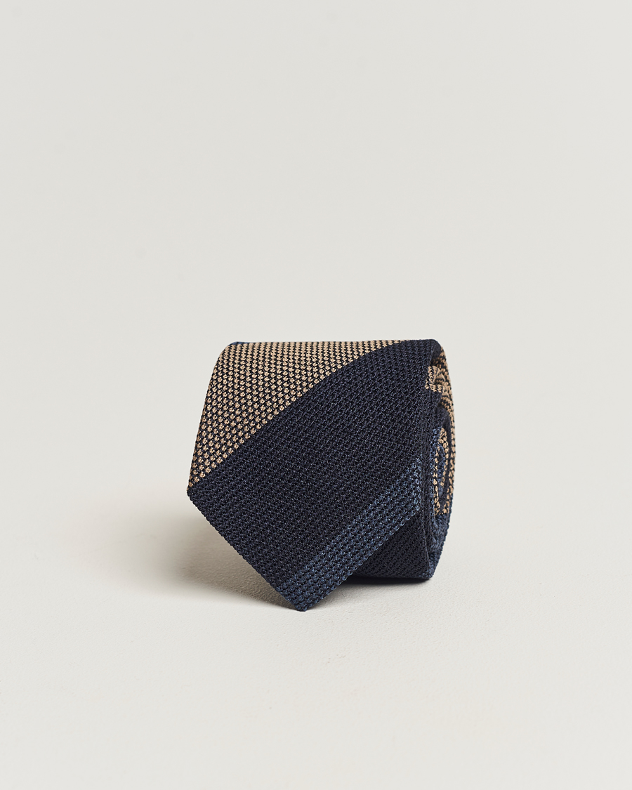 Hombres | Amanda Christensen Silk Grenadine 8cm Block Striped Tie Navy/Blue/Beige | Amanda Christensen | Silk Grenadine 8cm Block Striped Tie Navy/Blue/Beige