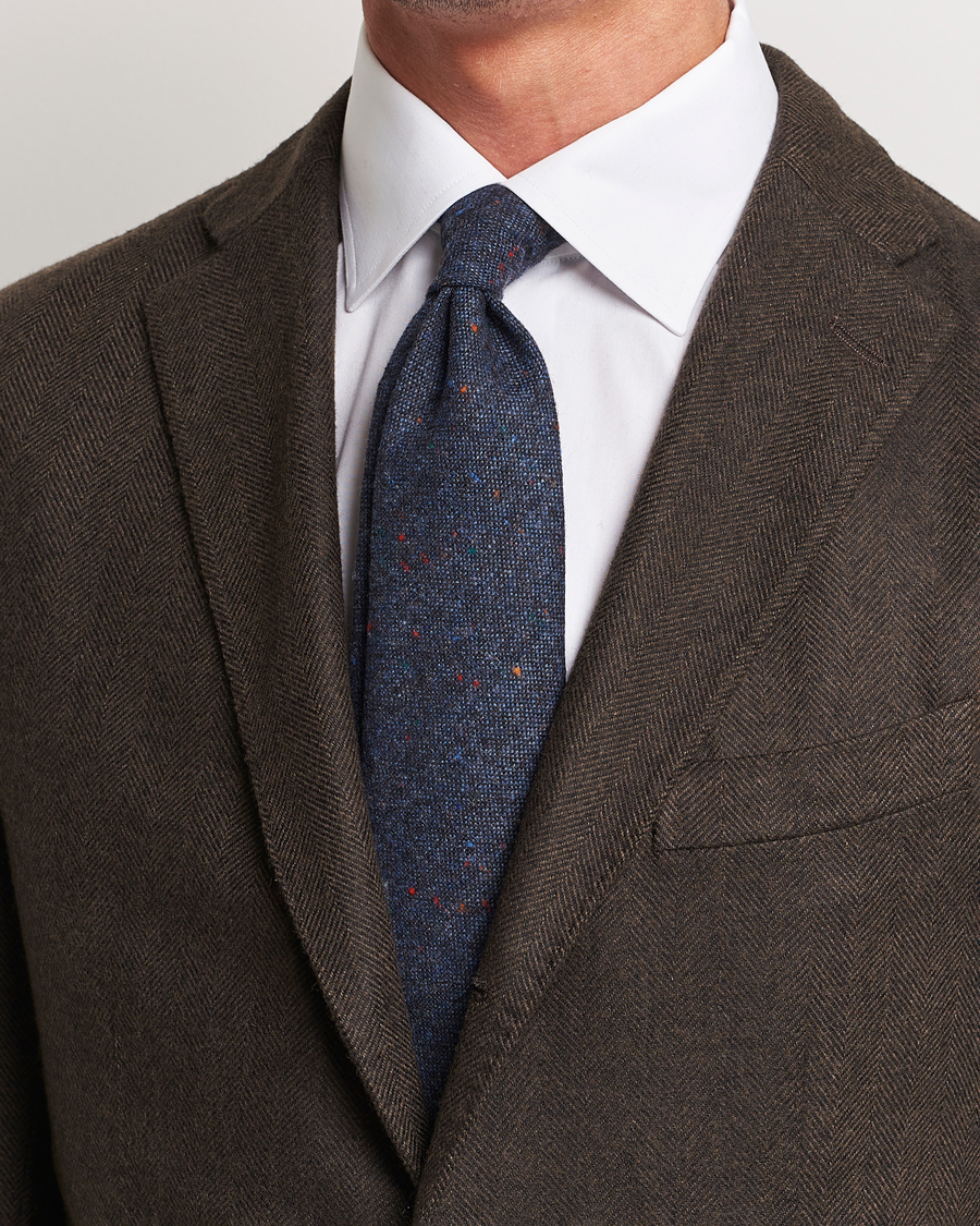 Hombres | Amanda Christensen Wool Donegal 8cm Tie Navy | Amanda Christensen | Wool Donegal 8cm Tie Navy