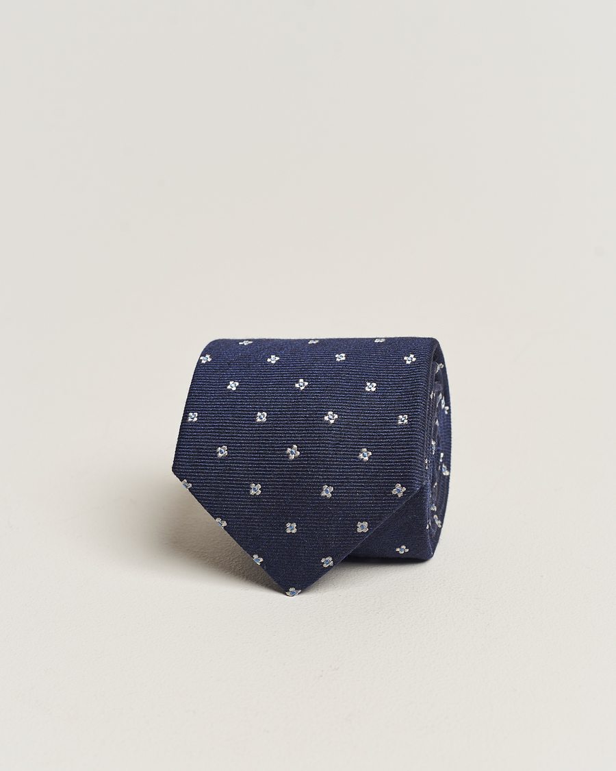 Hombres | Amanda Christensen Silk/Wool 8cm Printed Flower Tie Navy | Amanda Christensen | Silk/Wool 8cm Printed Flower Tie Navy