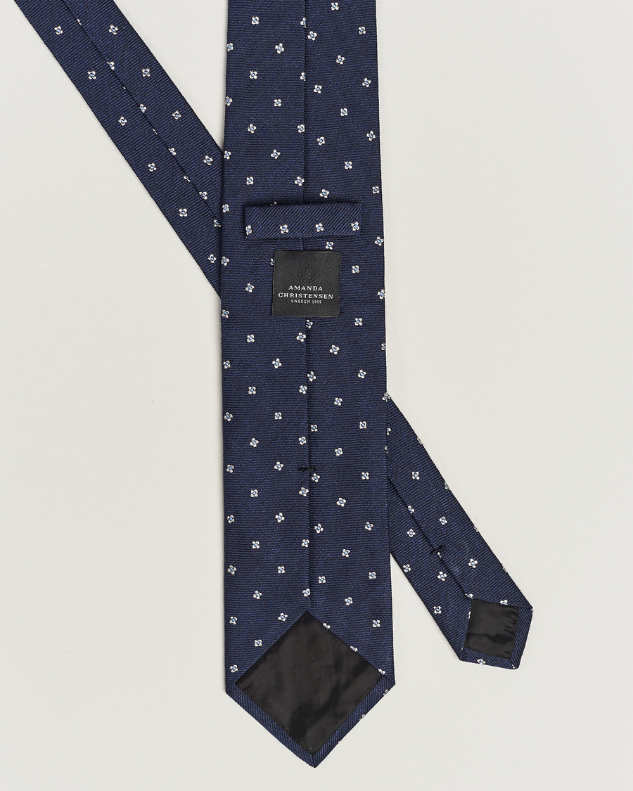 Hombres | Amanda Christensen Silk/Wool 8cm Printed Flower Tie Navy | Amanda Christensen | Silk/Wool 8cm Printed Flower Tie Navy