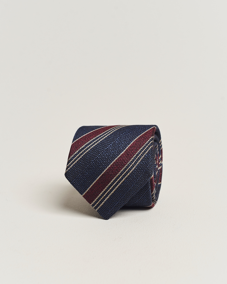 Hombres | Amanda Christensen Cotton/Wool/Silk 8cm Regimental Stripe Tie Navy/Red | Amanda Christensen | Cotton/Wool/Silk 8cm Regimental Stripe Tie Navy/Red