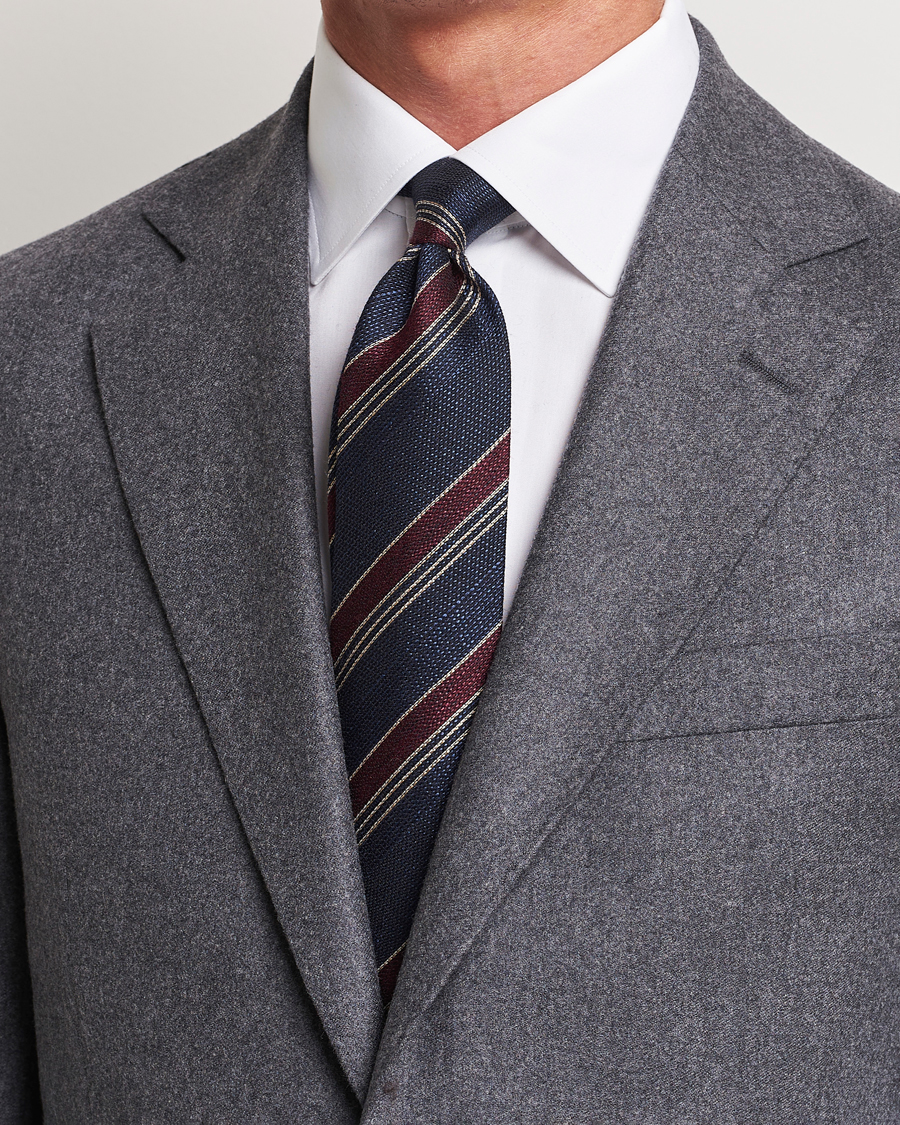 Hombres | Amanda Christensen Cotton/Wool/Silk 8cm Regimental Stripe Tie Navy/Red | Amanda Christensen | Cotton/Wool/Silk 8cm Regimental Stripe Tie Navy/Red