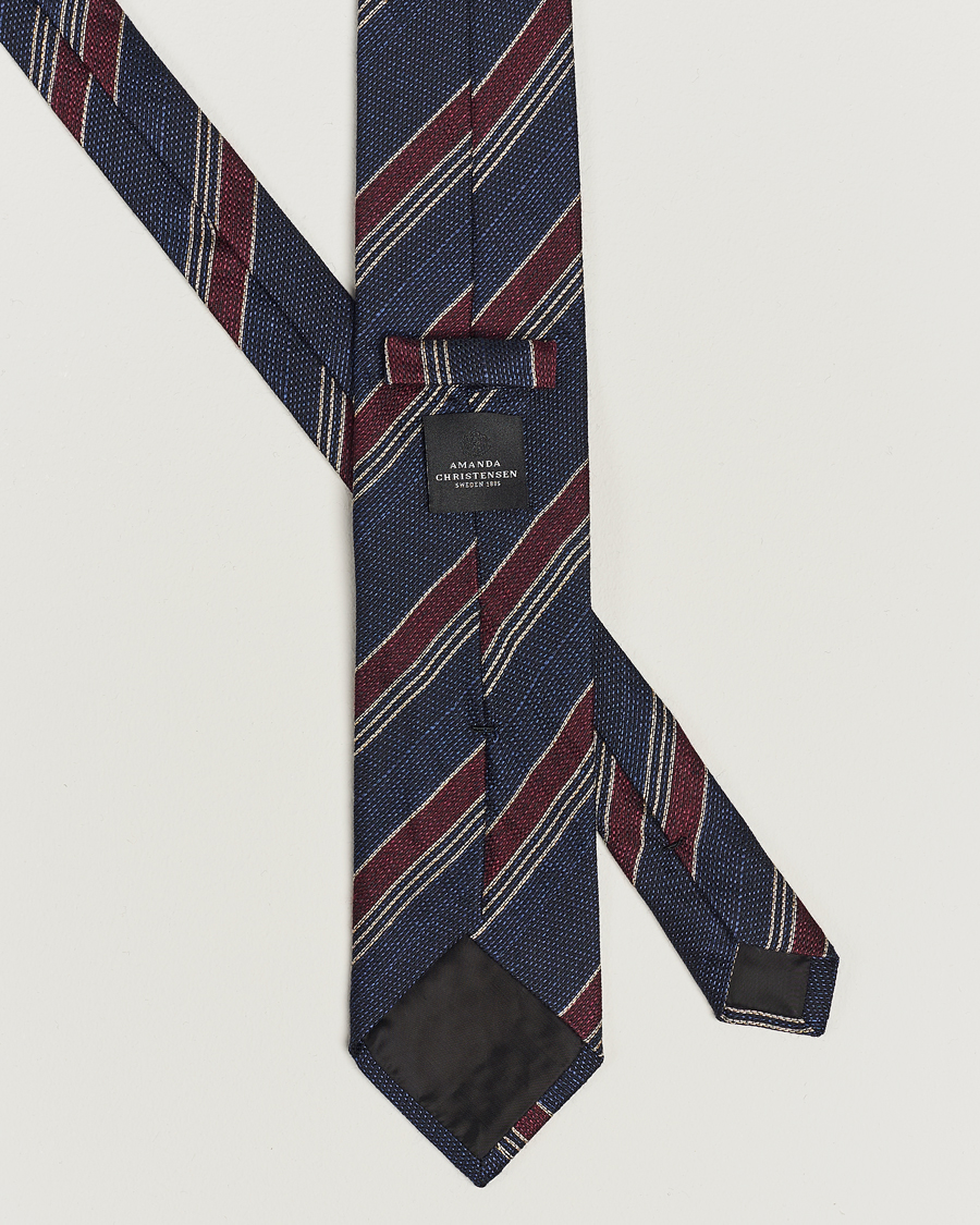 Hombres | Amanda Christensen Cotton/Wool/Silk 8cm Regimental Stripe Tie Navy/Red | Amanda Christensen | Cotton/Wool/Silk 8cm Regimental Stripe Tie Navy/Red