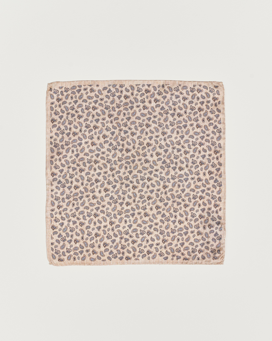 Hombres | Amanda Christensen Silk Oxford Printed Paisley Pocket Square Creme | Amanda Christensen | Silk Oxford Printed Paisley Pocket Square Creme