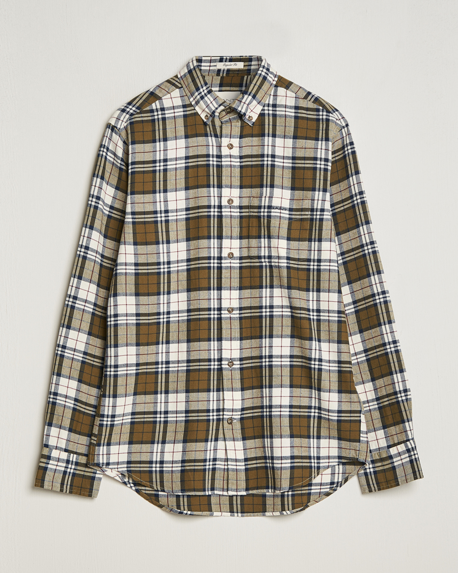 Hombres | Camisas | GANT | Regular Fit Flannel Checked Shirt Dark Cactus
