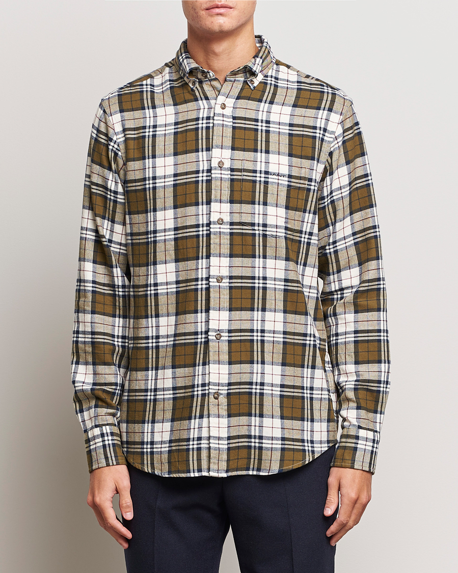Hombres | Camisas | GANT | Regular Fit Flannel Checked Shirt Dark Cactus