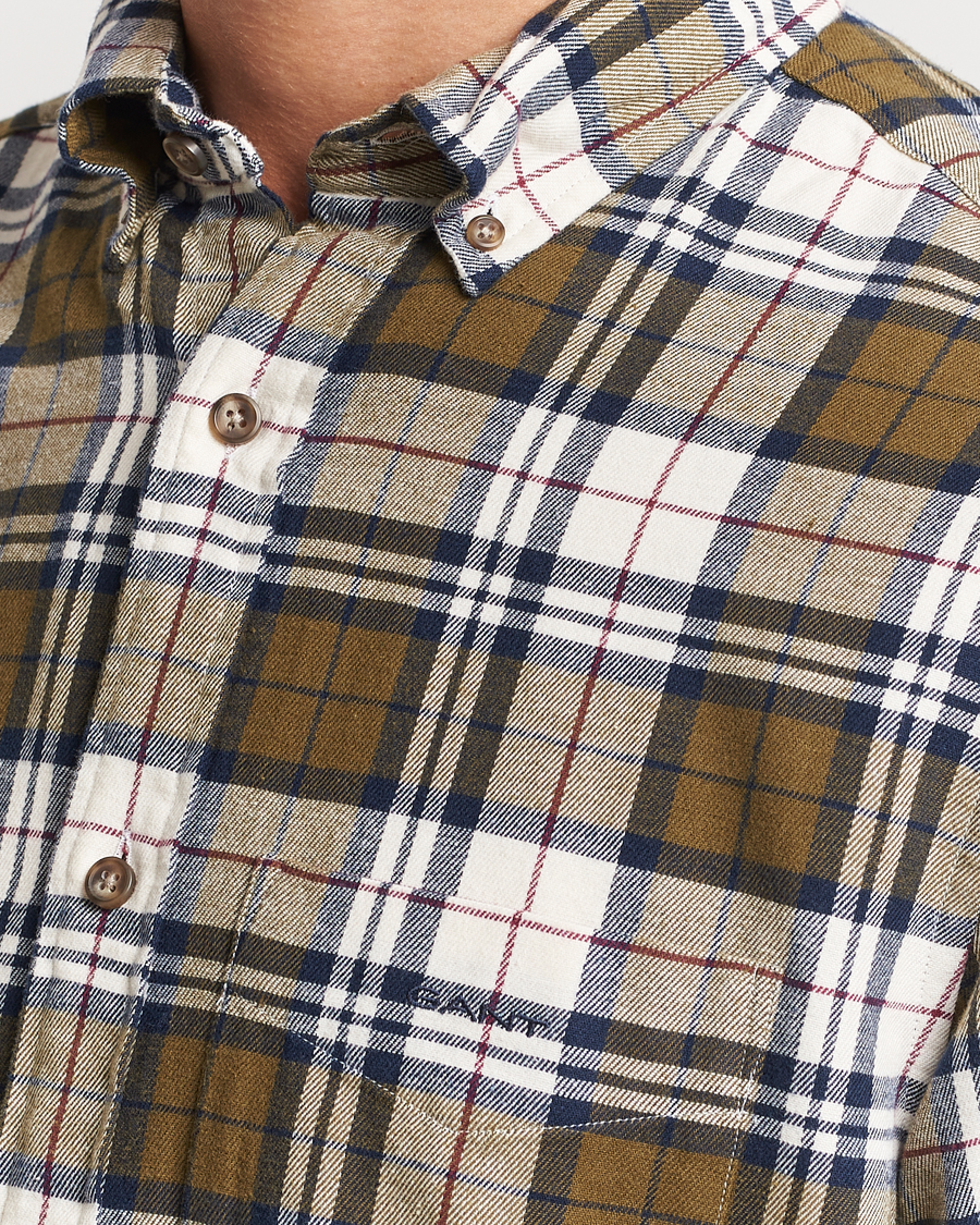 Hombres | Camisas | GANT | Regular Fit Flannel Checked Shirt Dark Cactus