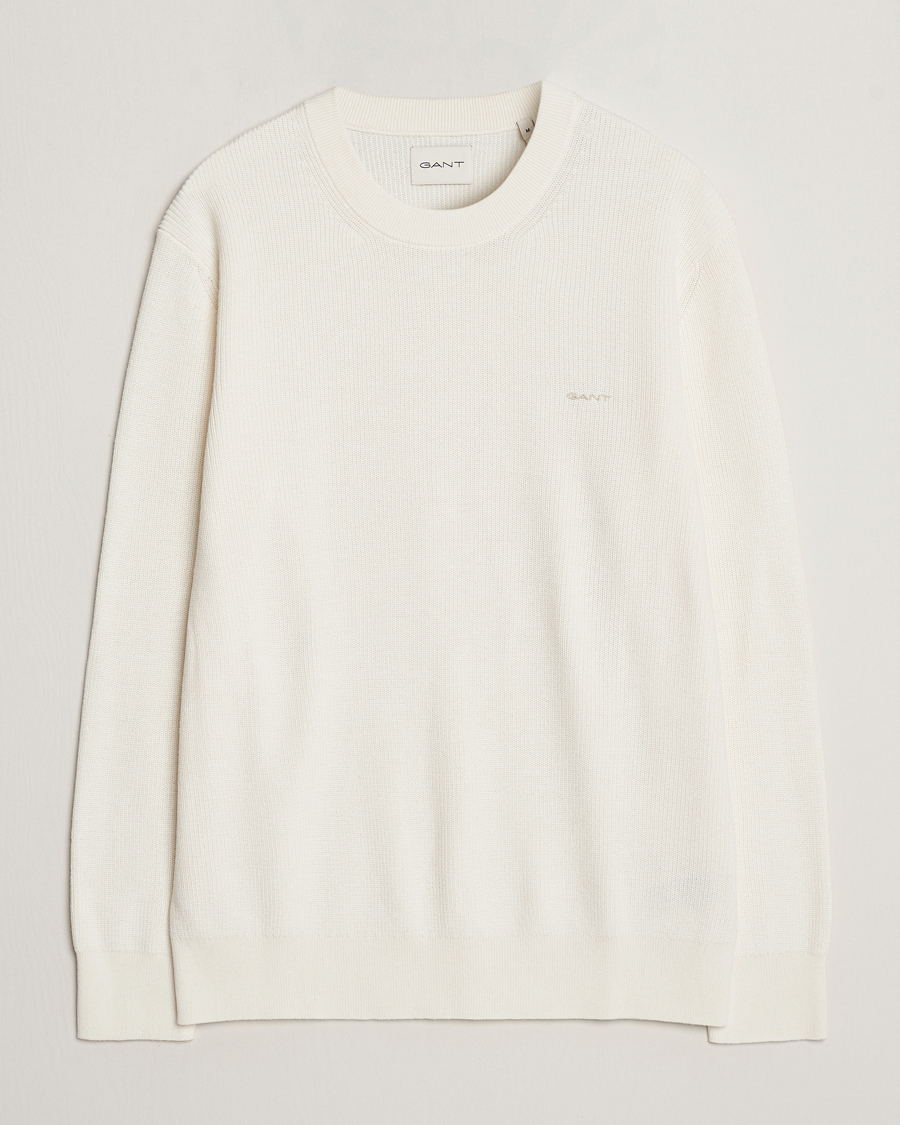 Hombres | Jerséis y prendas de punto | GANT | Cotton/Wool Rib Knitted Crew Neck Cream