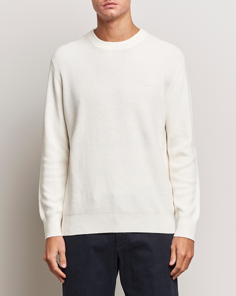 Hombres | Jerséis y prendas de punto | GANT | Cotton/Wool Rib Knitted Crew Neck Cream