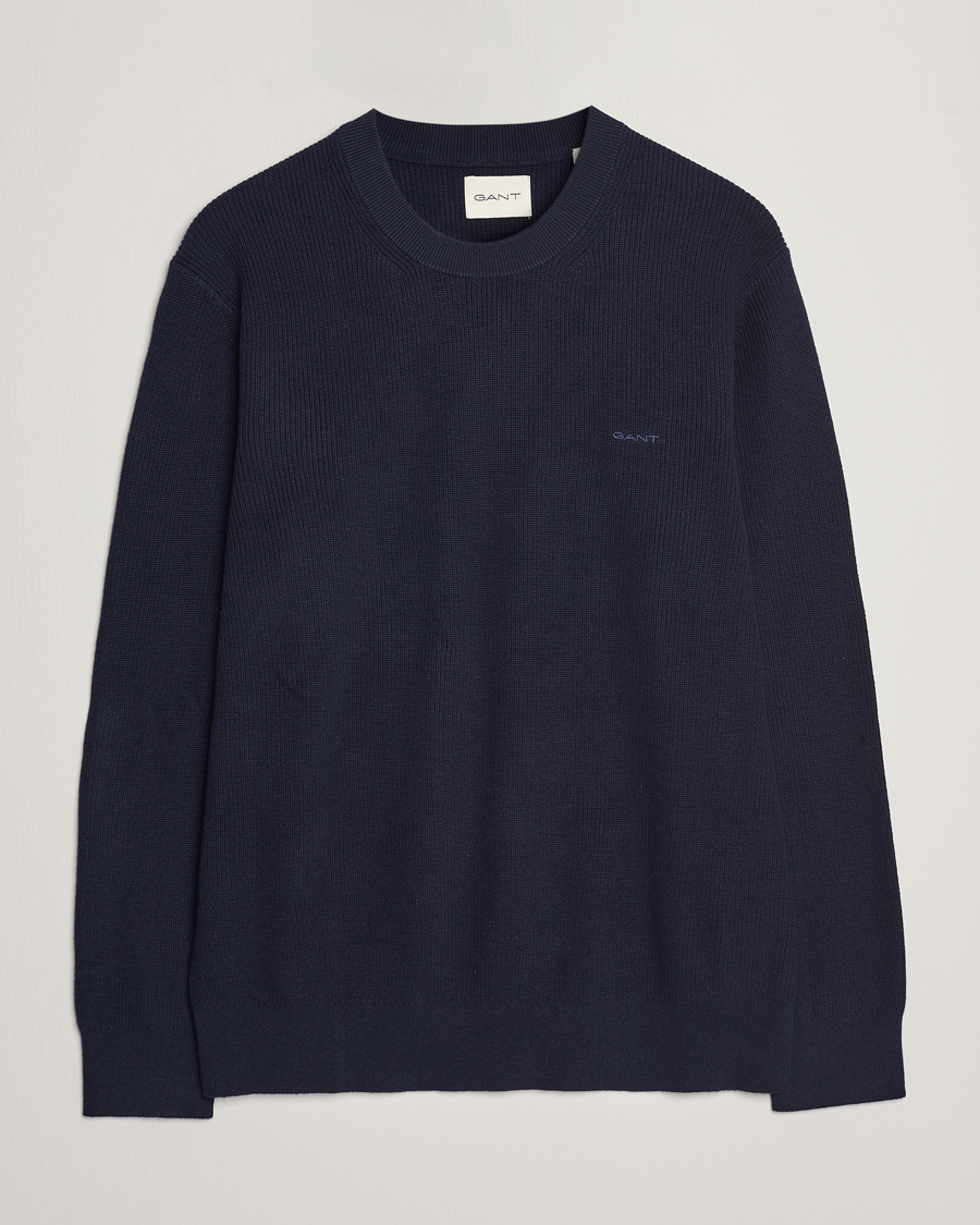 Hombres | Jerséis y prendas de punto | GANT | Cotton/Wool Rib Knitted Crew Neck Evening Blue
