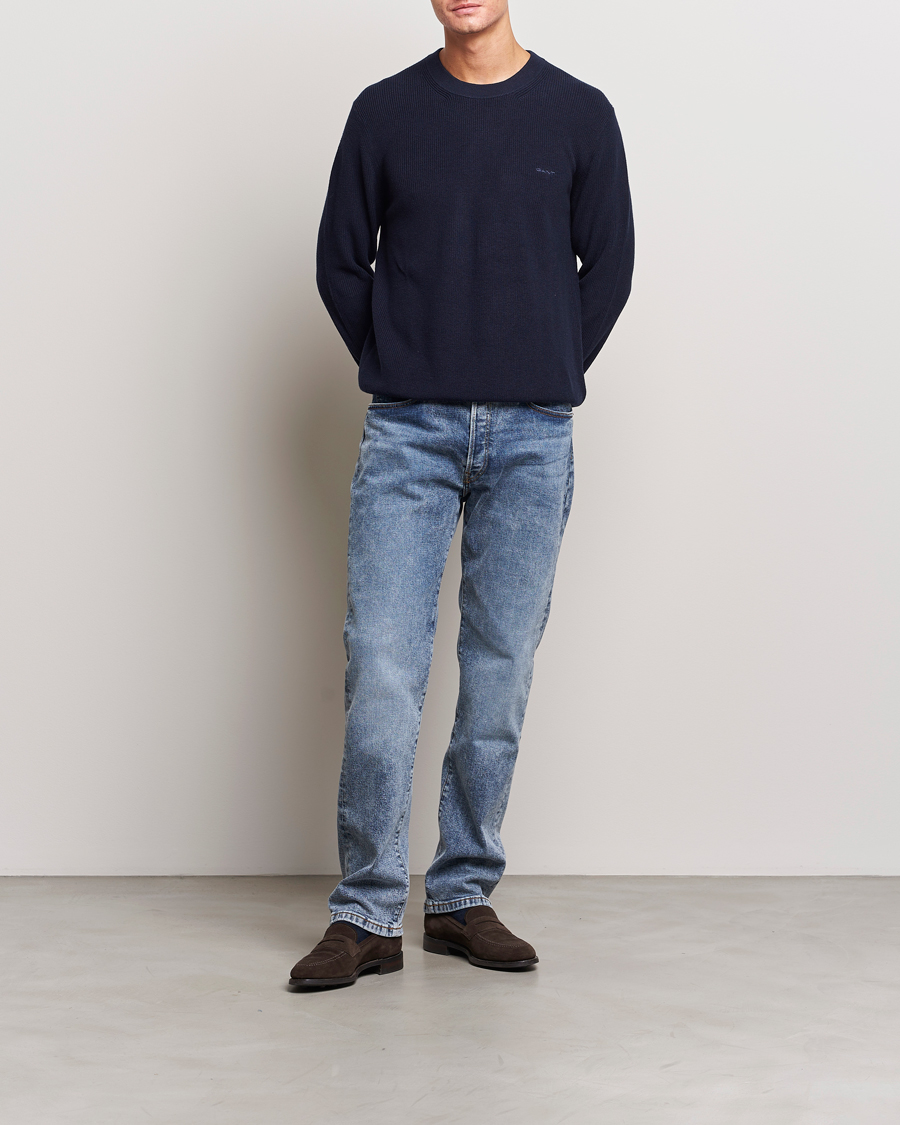 Hombres | Jerséis y prendas de punto | GANT | Cotton/Wool Rib Knitted Crew Neck Evening Blue