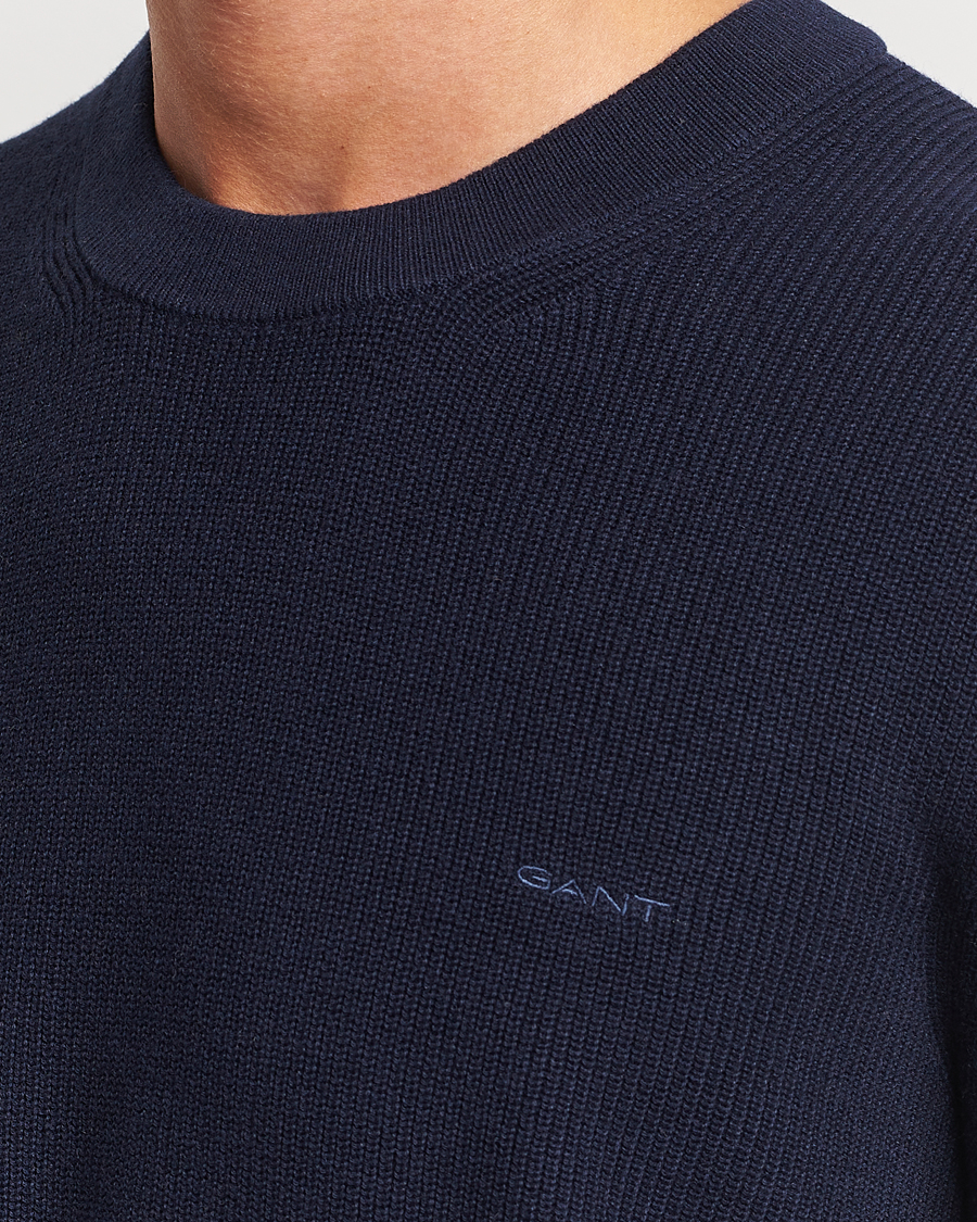 Hombres | Jerséis y prendas de punto | GANT | Cotton/Wool Rib Knitted Crew Neck Evening Blue