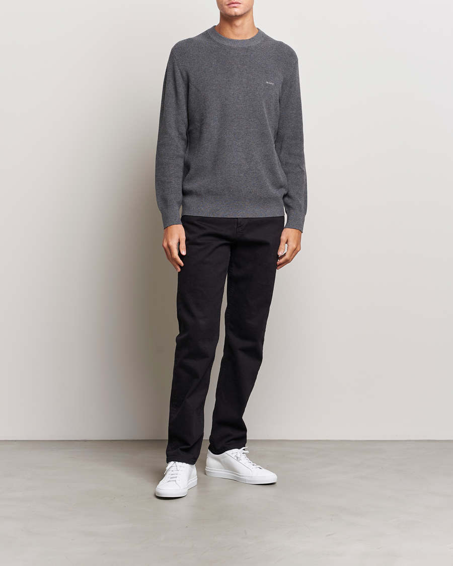 Hombres | Jerséis y prendas de punto | GANT | Cotton/Wool Rib Knitted Crew Neck Antrachite Melange