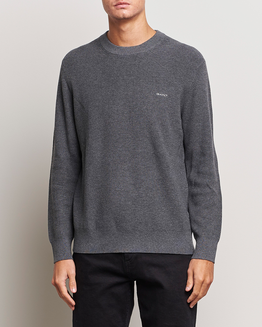 Hombres | Jerséis y prendas de punto | GANT | Cotton/Wool Rib Knitted Crew Neck Antrachite Melange