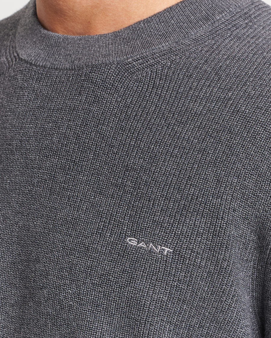 Hombres | Jerséis y prendas de punto | GANT | Cotton/Wool Rib Knitted Crew Neck Antrachite Melange