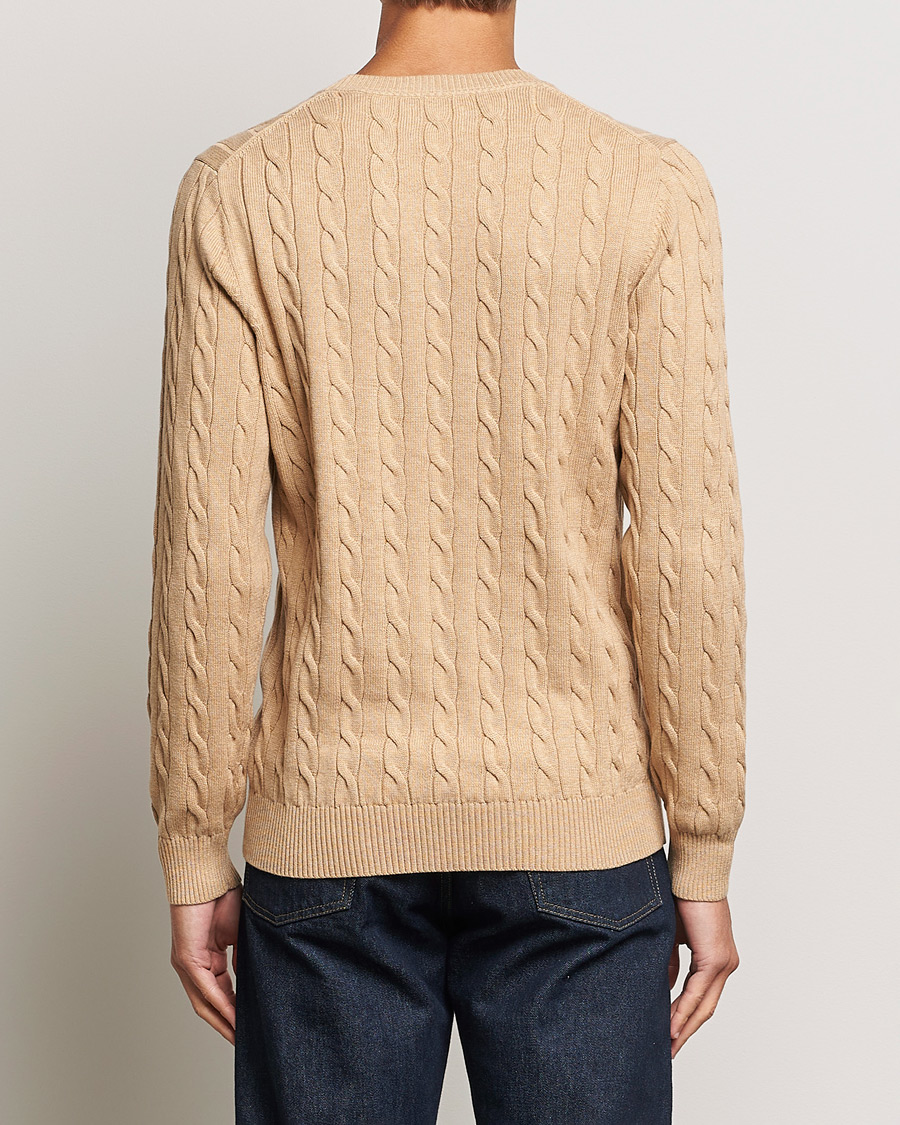 Hombres | Jerséis y prendas de punto | GANT | Cotton Cable Crew Neck Pullover Khaki Melange
