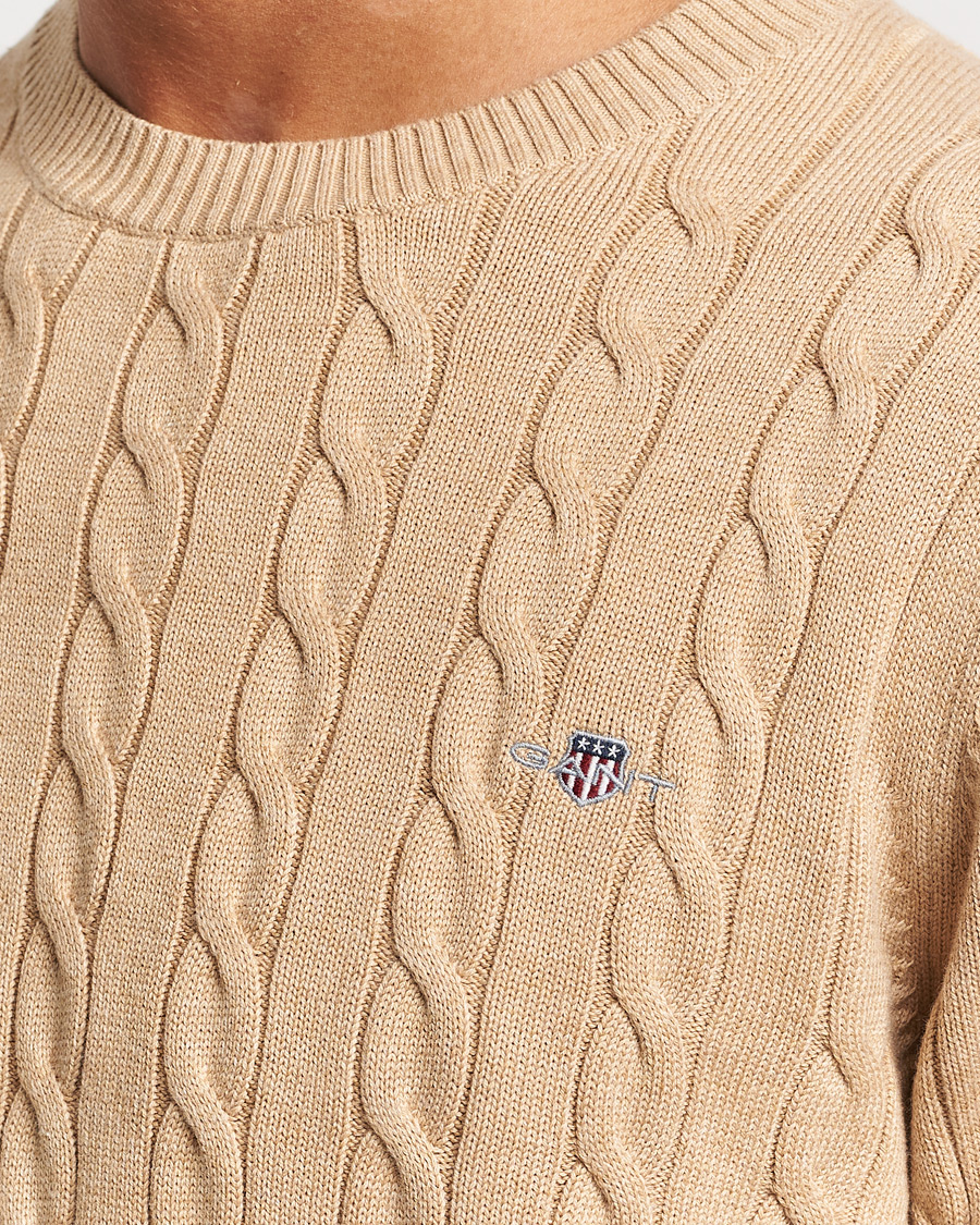 Hombres | Jerséis y prendas de punto | GANT | Cotton Cable Crew Neck Pullover Khaki Melange