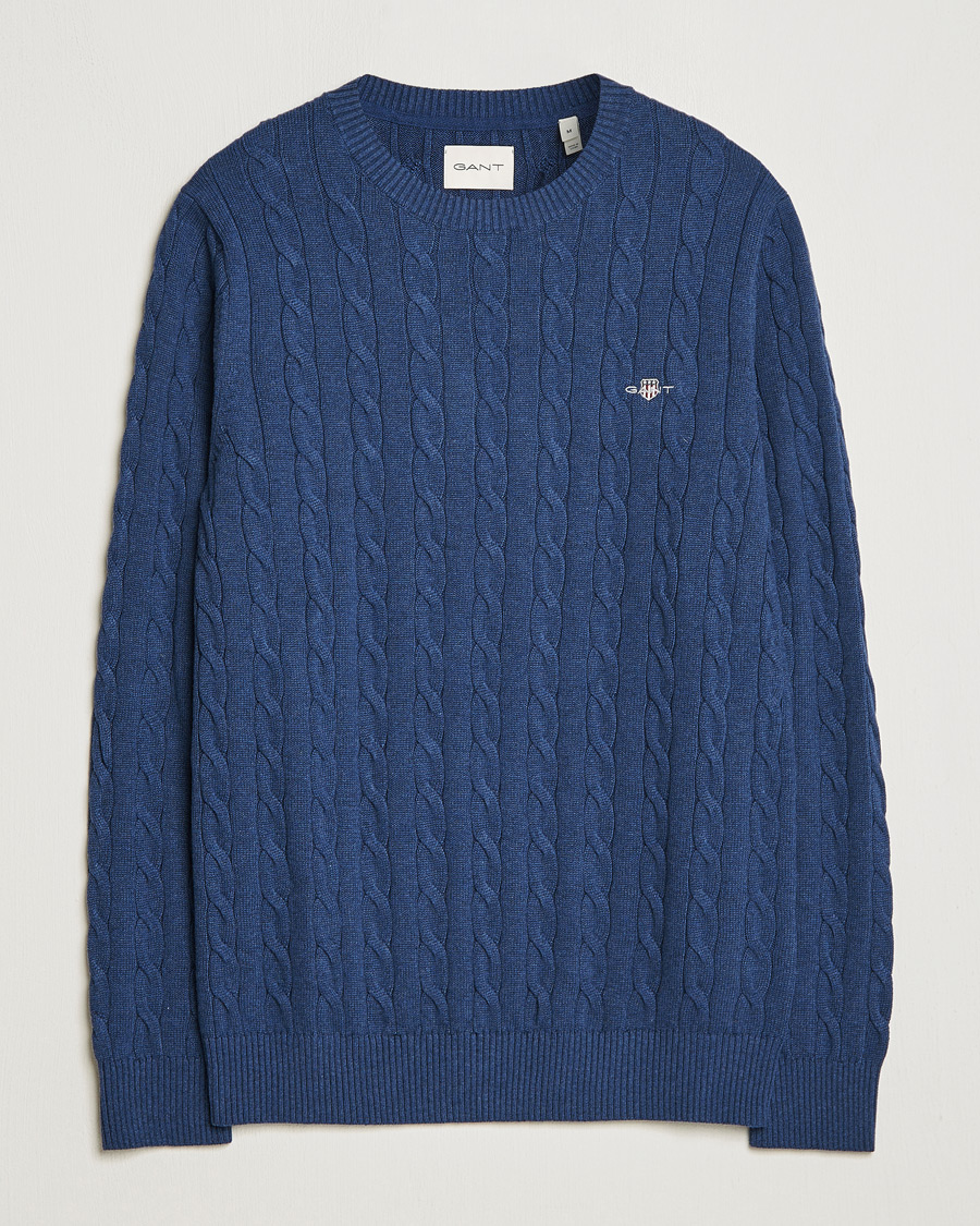Hombres | Jerséis y prendas de punto | GANT | Cotton Cable Crew Neck Pullover Marine Melange