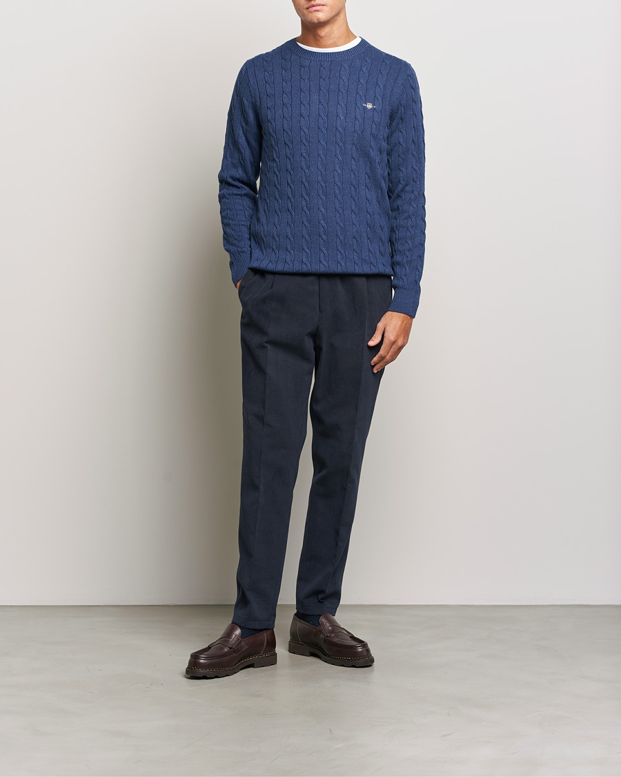 Hombres | Jerséis y prendas de punto | GANT | Cotton Cable Crew Neck Pullover Marine Melange