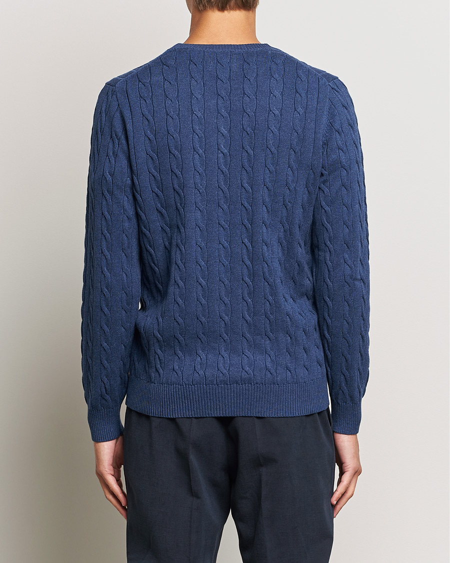 Hombres | Jerséis y prendas de punto | GANT | Cotton Cable Crew Neck Pullover Marine Melange