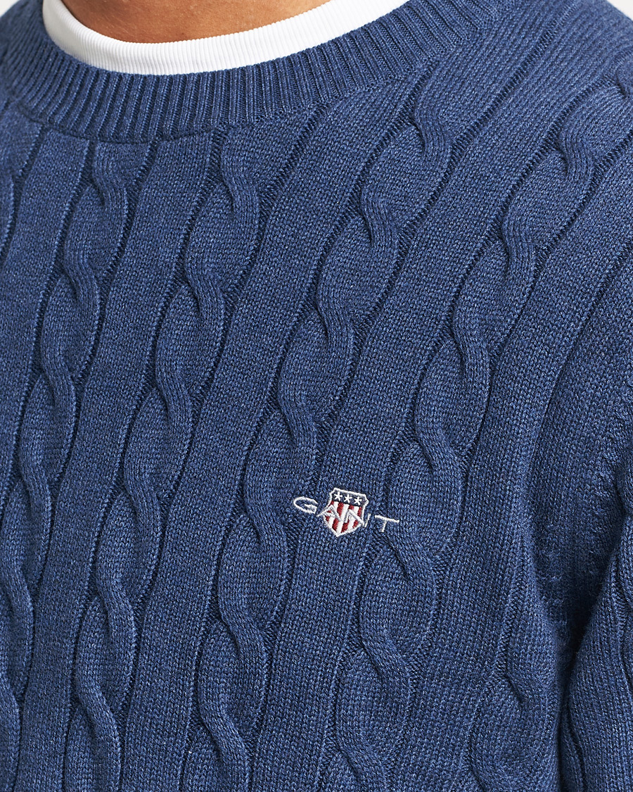 Hombres | Jerséis y prendas de punto | GANT | Cotton Cable Crew Neck Pullover Marine Melange