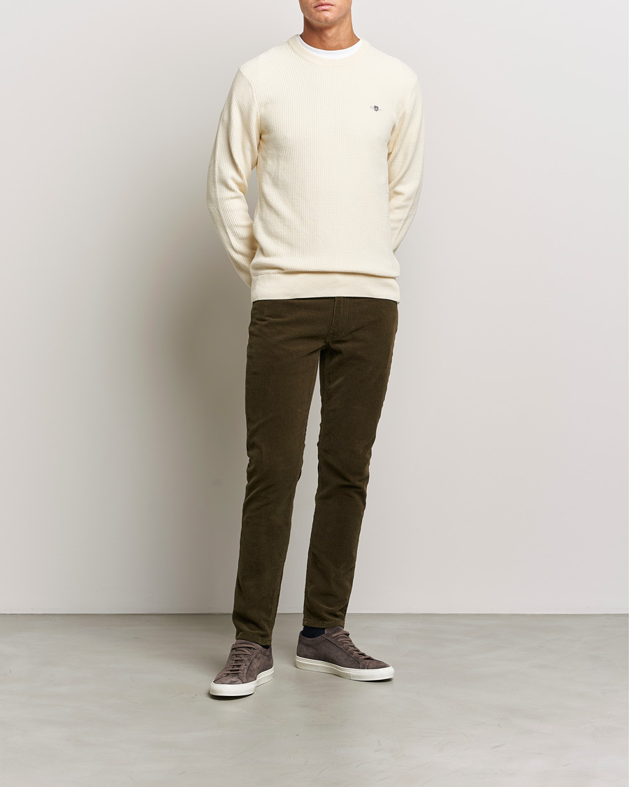 Hombres | Jerséis y prendas de punto | GANT | Cotton Micro Textured Crew Neck Cream