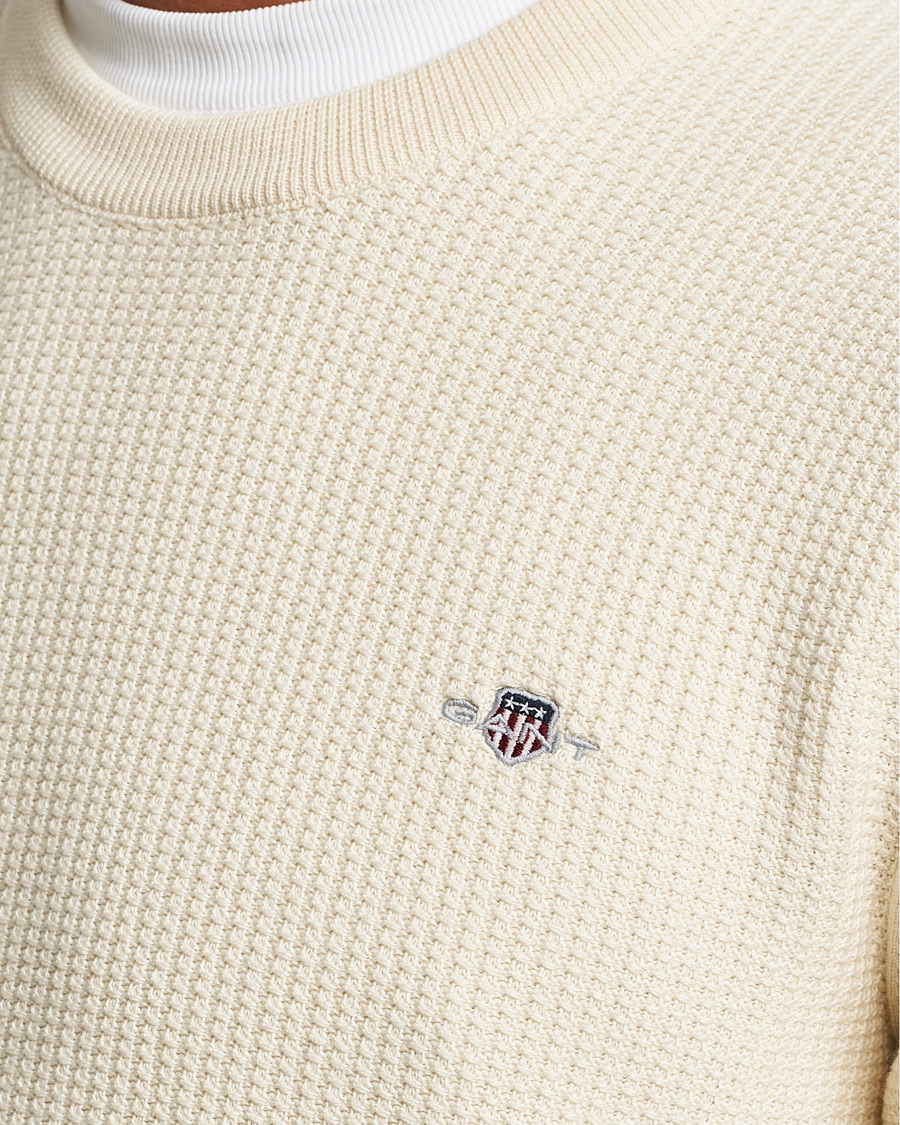 Hombres | Jerséis y prendas de punto | GANT | Cotton Micro Textured Crew Neck Cream