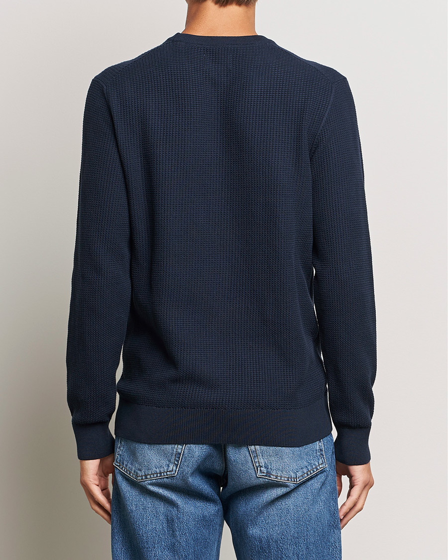 Hombres | Jerséis y prendas de punto | GANT | Cotton Micro Textured Crew Neck Evening Blue