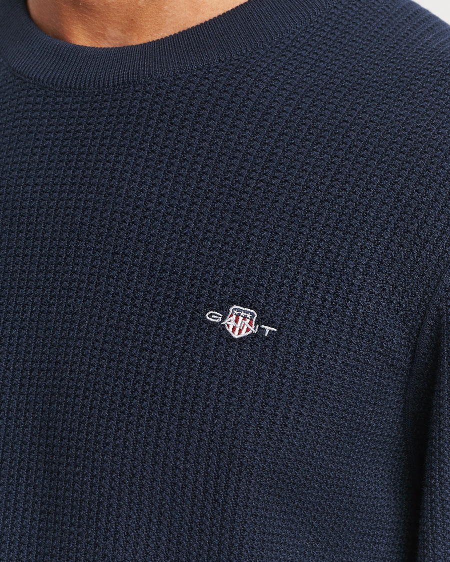 Hombres | Jerséis y prendas de punto | GANT | Cotton Micro Textured Crew Neck Evening Blue