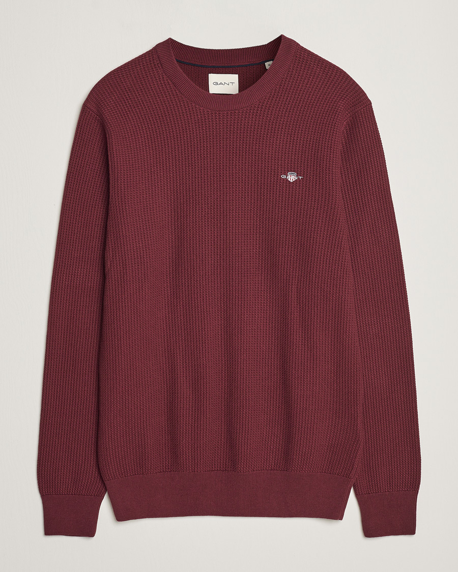 Hombres | Jerséis y prendas de punto | GANT | Cotton Micro Textured Crew Neck Red Shadow
