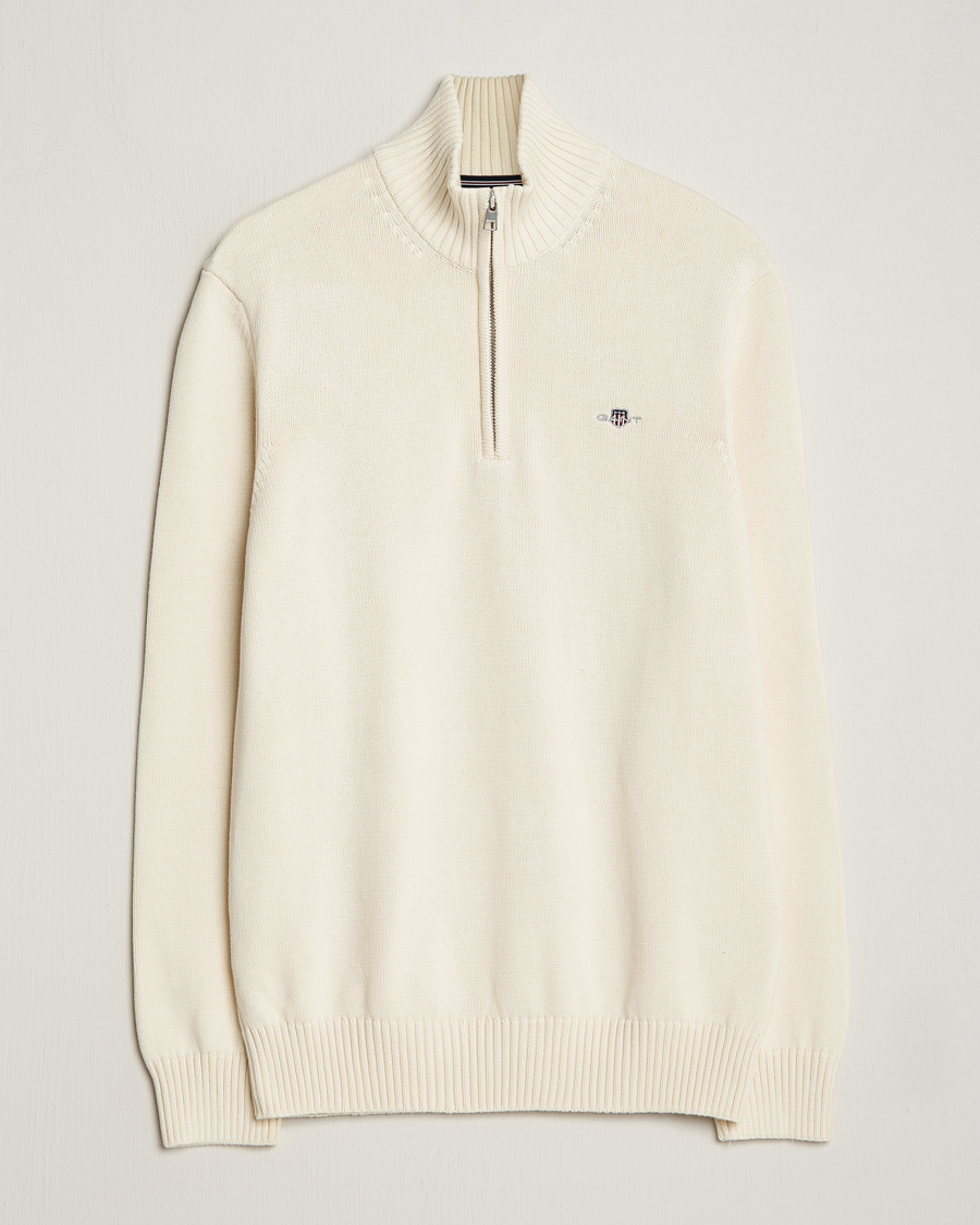 Hombres | Jerséis y prendas de punto | GANT | Casual Cotton Half Zip Cream