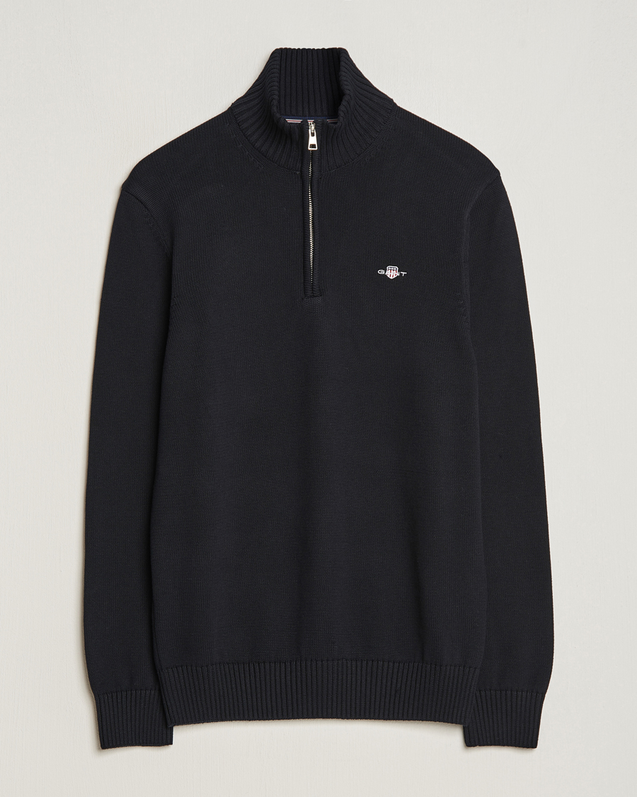 Hombres | Jerséis y prendas de punto | GANT | Cotton Half Zip Black