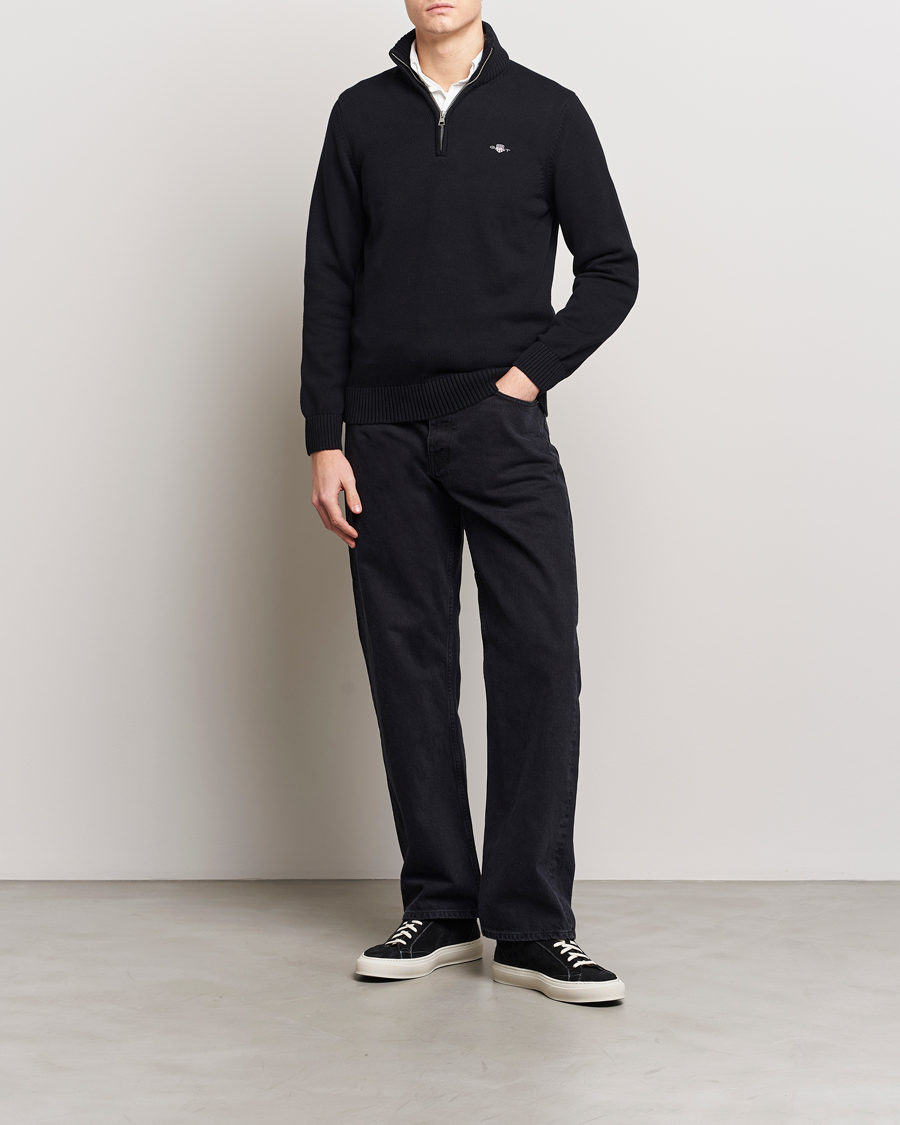 Hombres | Jerséis y prendas de punto | GANT | Cotton Half Zip Black