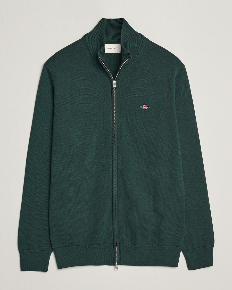 Hombres | Jerséis y prendas de punto | GANT | Cotton Full Zip Tartan Green