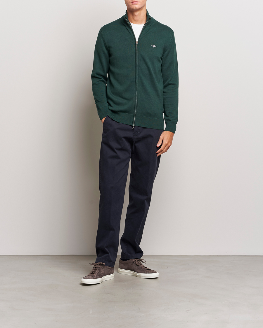 Hombres | Jerséis y prendas de punto | GANT | Cotton Full Zip Tartan Green