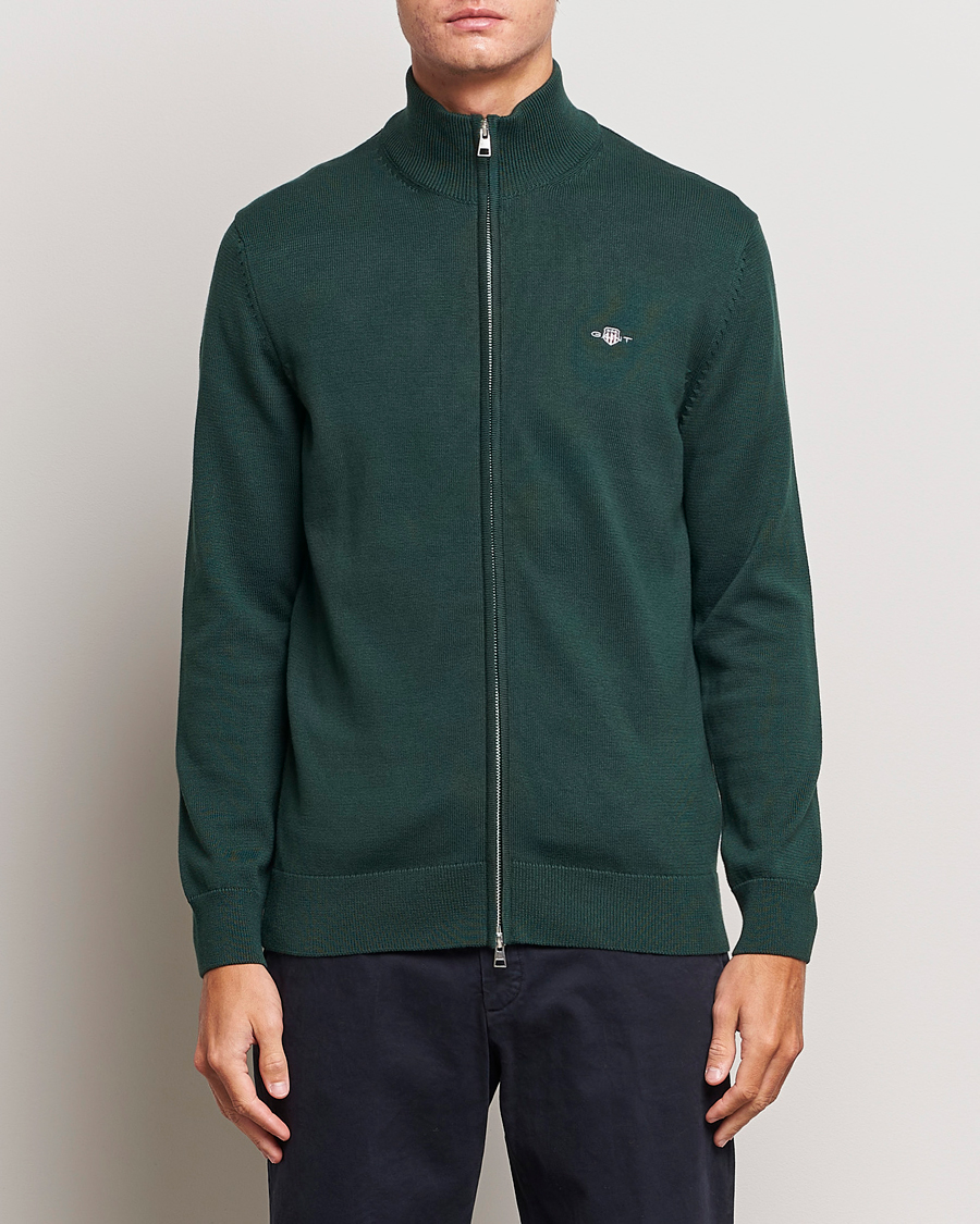Hombres | Jerséis y prendas de punto | GANT | Cotton Full Zip Tartan Green