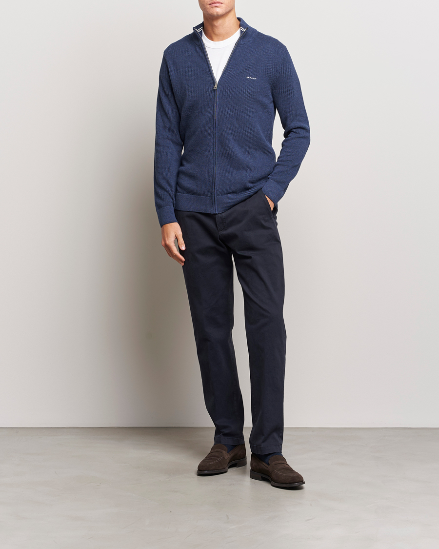 Hombres | Jerséis y prendas de punto | GANT | Cotton Pique Full Zip Marine Melange
