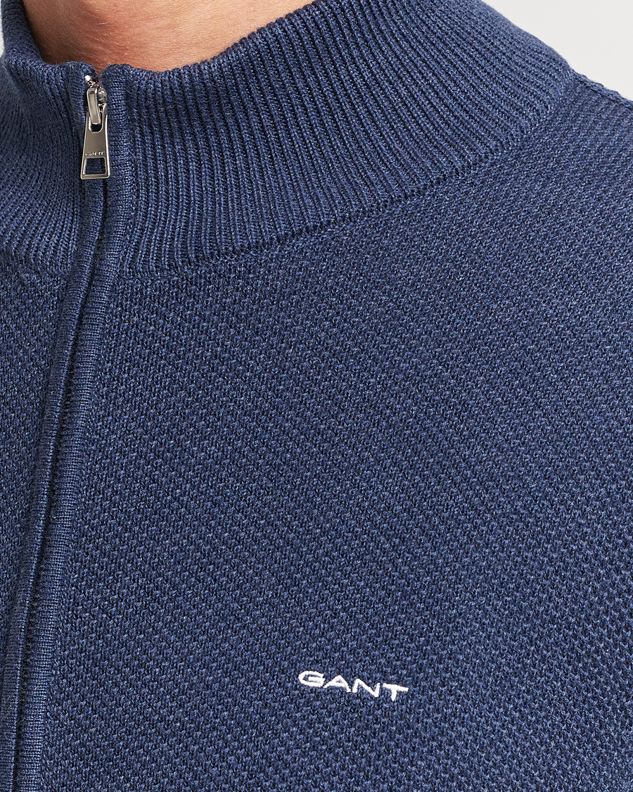 Hombres | Jerséis y prendas de punto | GANT | Cotton Pique Full Zip Marine Melange