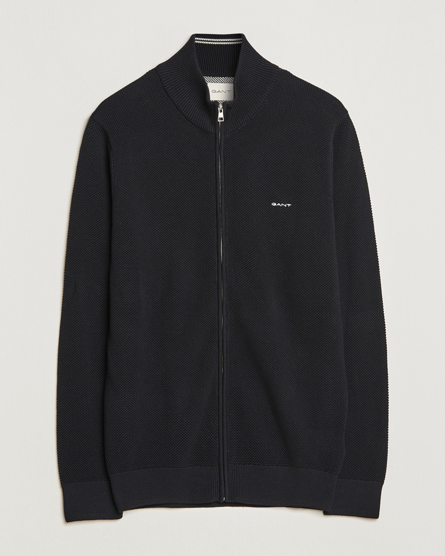Hombres | Jerséis y prendas de punto | GANT | Cotton Pique Full-Zip Sweater Black