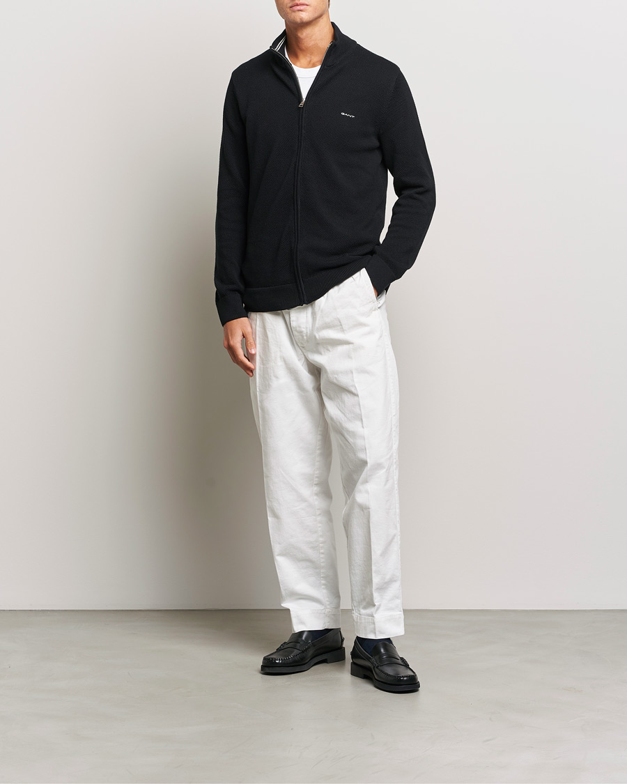 Hombres | Jerséis y prendas de punto | GANT | Cotton Pique Full-Zip Sweater Black