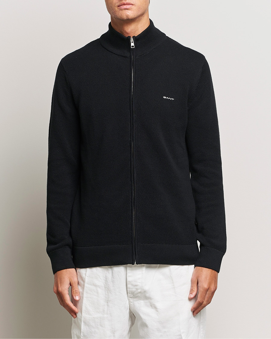 Hombres | Jerséis y prendas de punto | GANT | Cotton Pique Full-Zip Sweater Black
