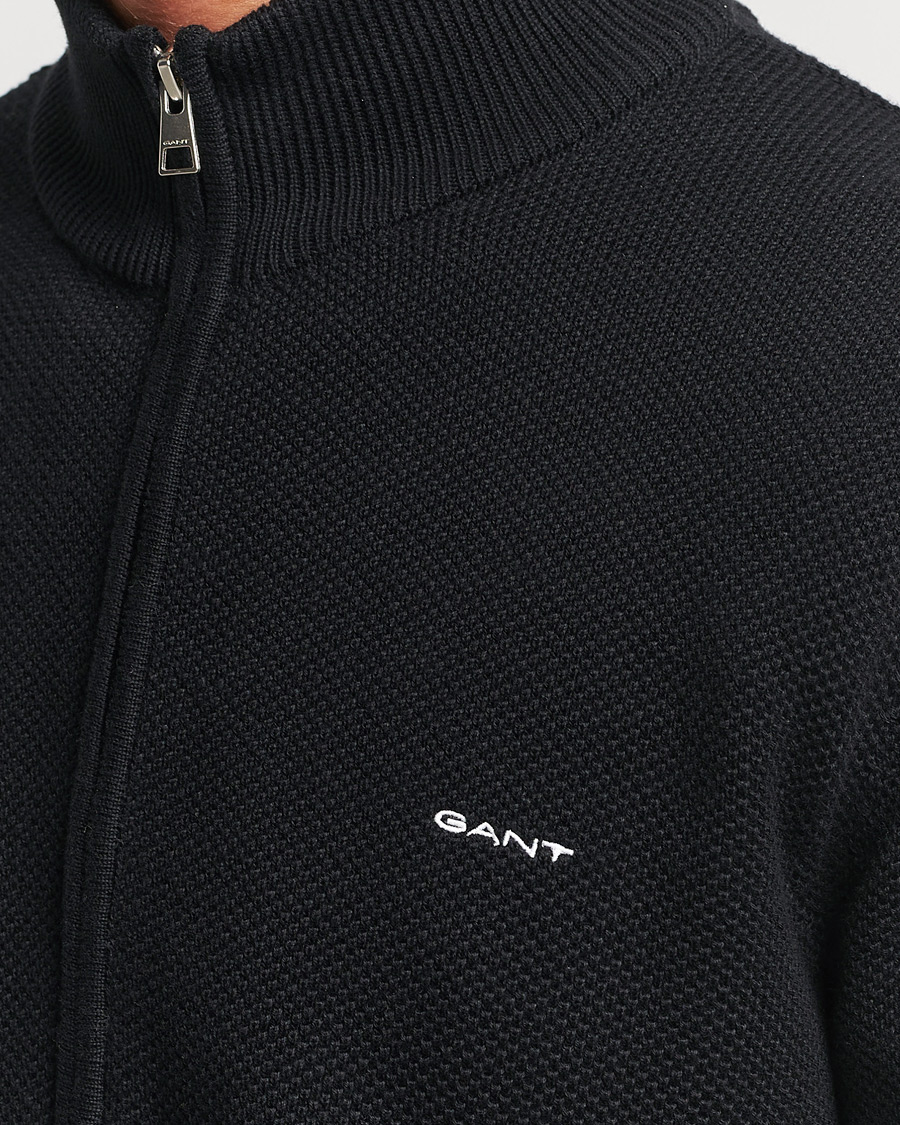 Hombres | Jerséis y prendas de punto | GANT | Cotton Pique Full-Zip Sweater Black