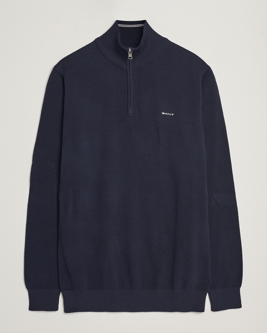 Hombres | Jerséis y prendas de punto | GANT | Cotton Pique Half Zip Evening Blue