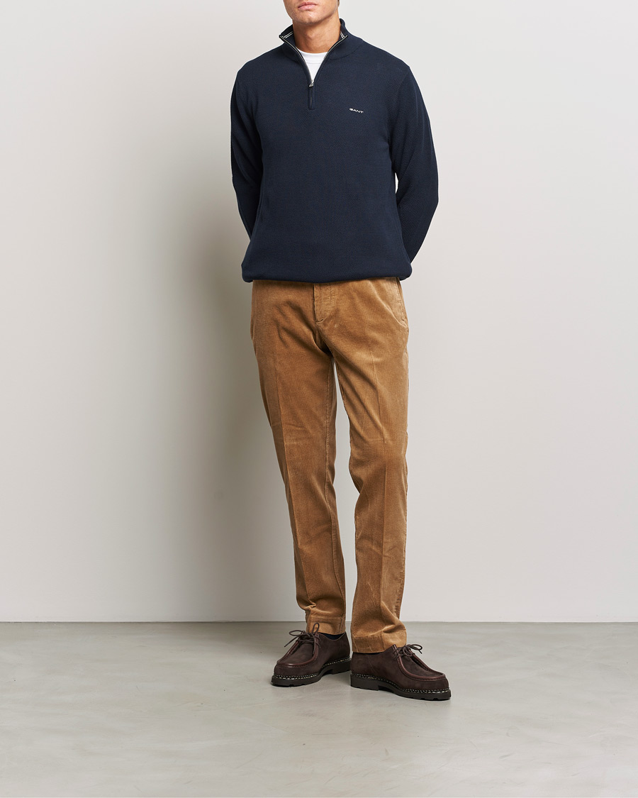 Hombres | Jerséis y prendas de punto | GANT | Cotton Pique Half Zip Evening Blue