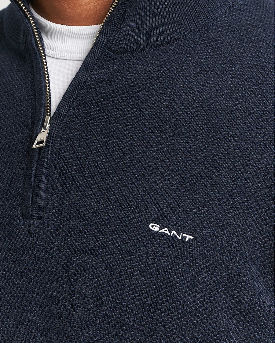 Hombres | Jerséis y prendas de punto | GANT | Cotton Pique Half Zip Evening Blue