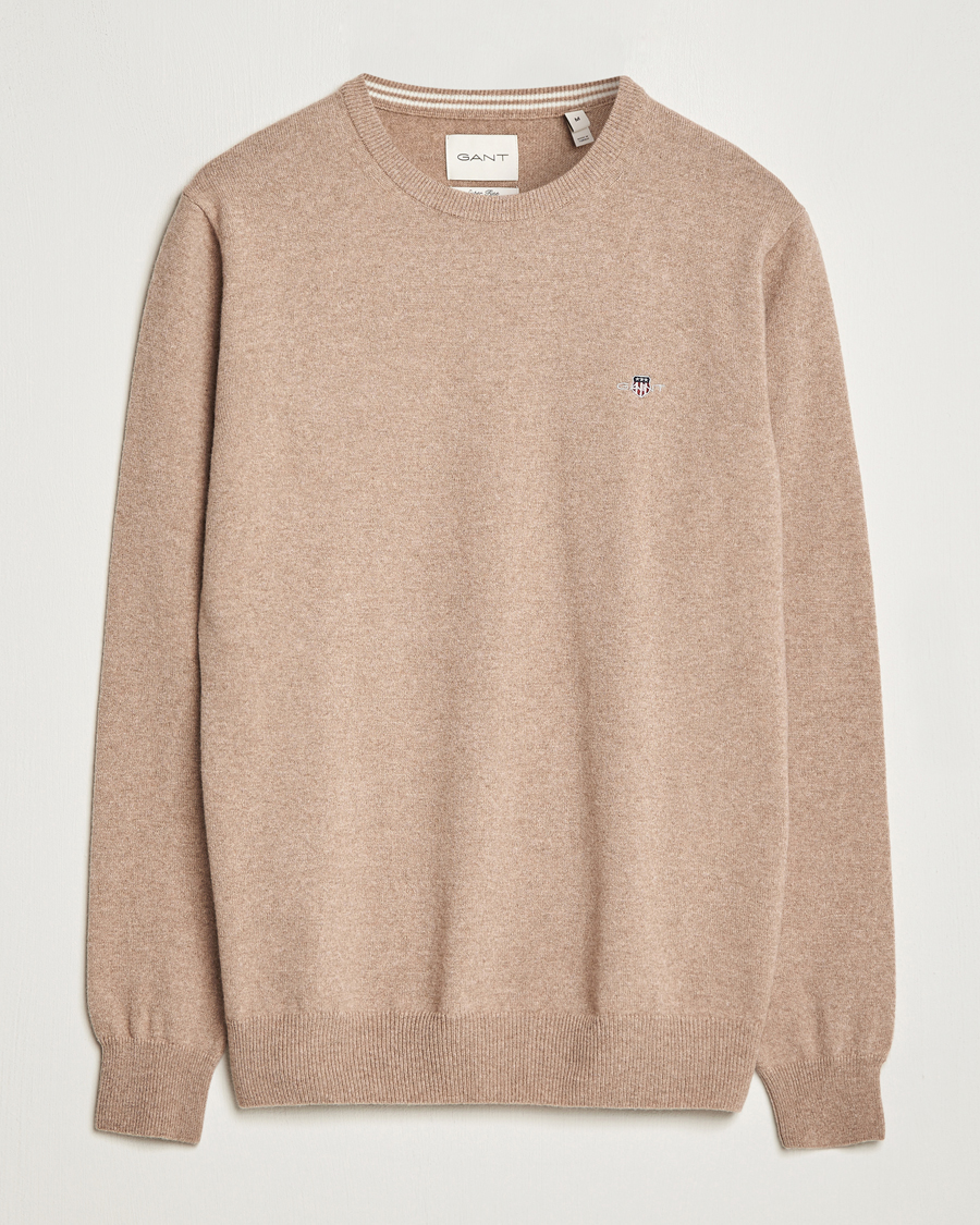 Hombres | Jerséis y prendas de punto | GANT | Lambswool Crew Neck Pullover Dark Sand